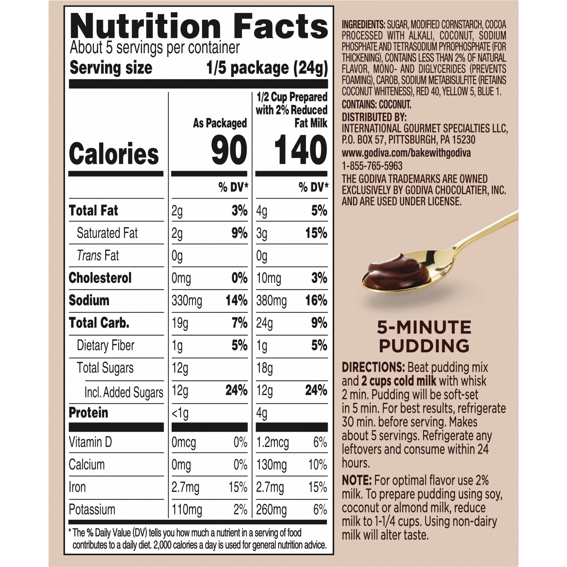 slide 4 of 6, Godiva Dark Chocolate Pudding with Coconut Instant Pudding Mix, 4.12 oz