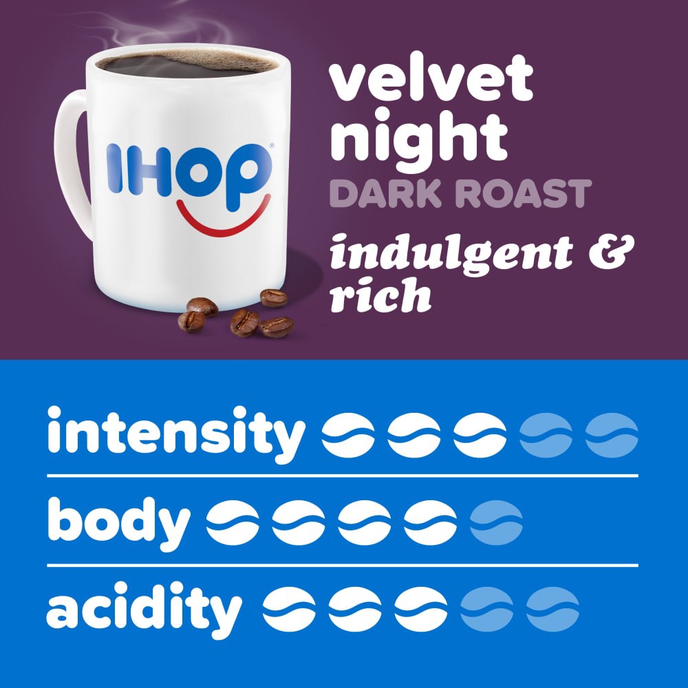 slide 3 of 6, IHOP Velvet Night Dark Roast Ground Coffee, 12 oz Bag, 12 oz