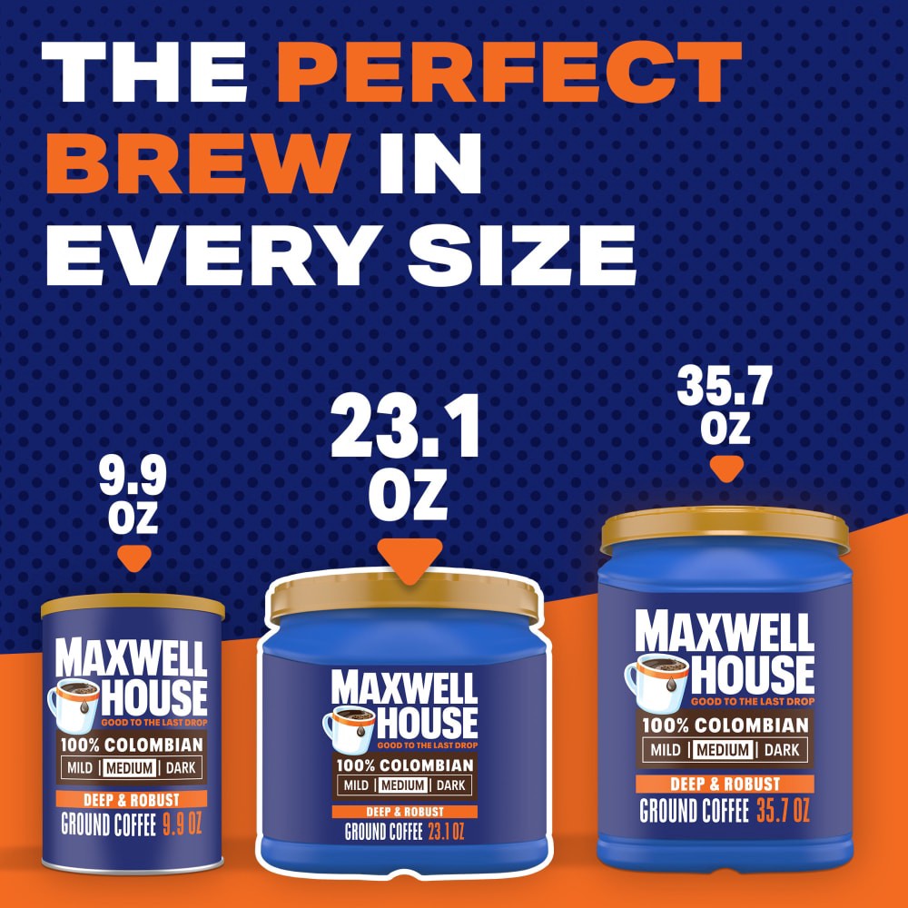 slide 4 of 6, Maxwell House 100% Colombian Ground Coffee, 23.1 oz Canister, 23.1 oz