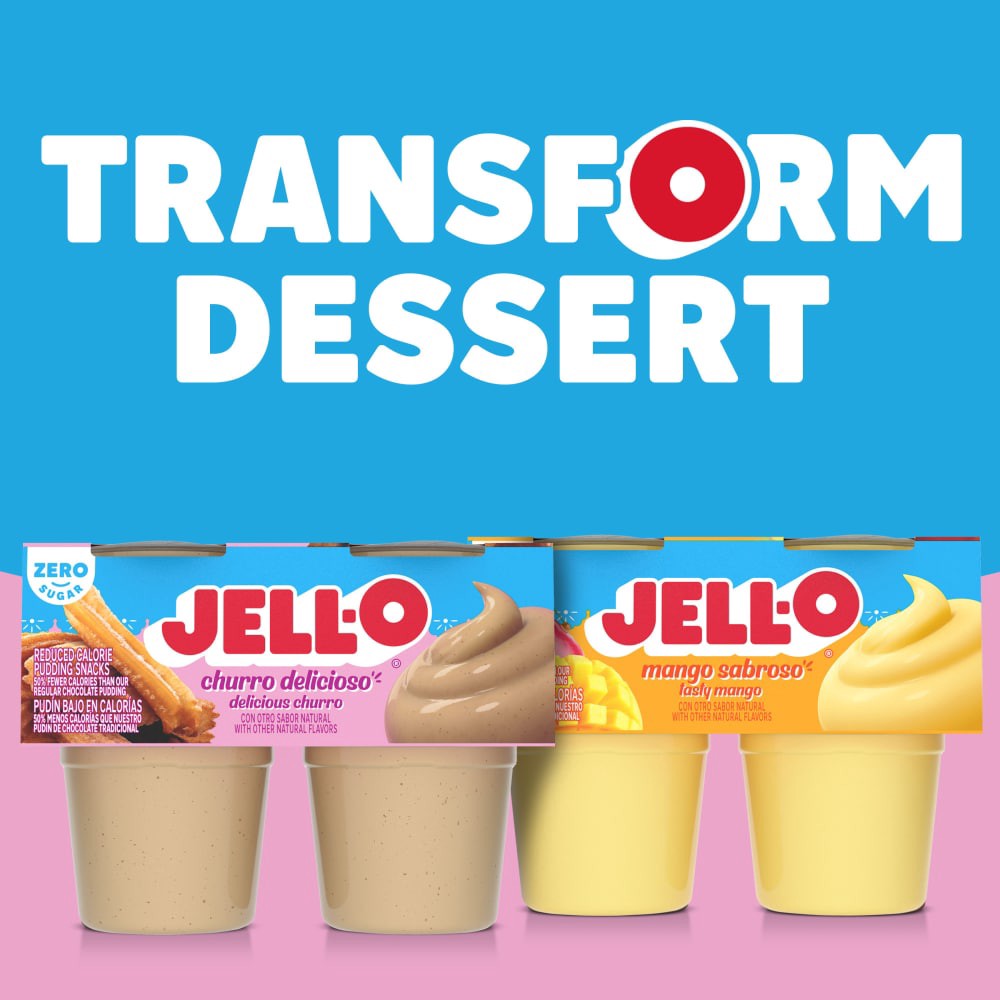 slide 3 of 6, Jell-O Zero Sugar Churro Delicioso Ready-to-Eat Pudding Snack Cups, 4 ct Cups, 14.5 oz