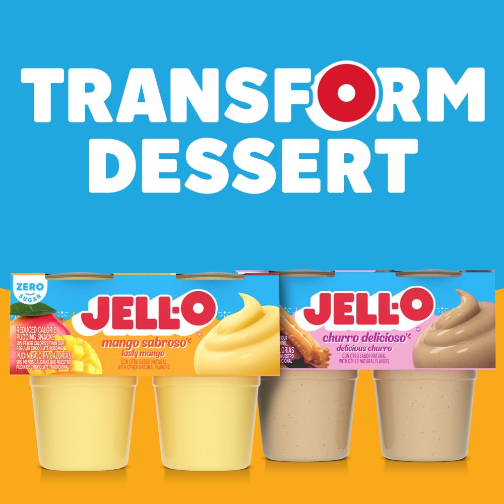 slide 5 of 6, Jell-O Zero Sugar Mango Sabroso Ready-to-Eat Pudding Snack Cups, 4 ct Cups, 14.5 oz