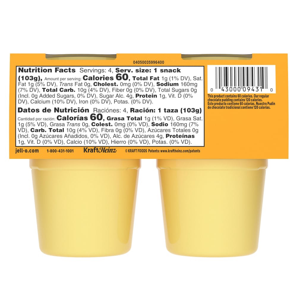 slide 4 of 6, Jell-O Zero Sugar Mango Sabroso Ready-to-Eat Pudding Snack Cups, 4 ct Cups, 14.5 oz