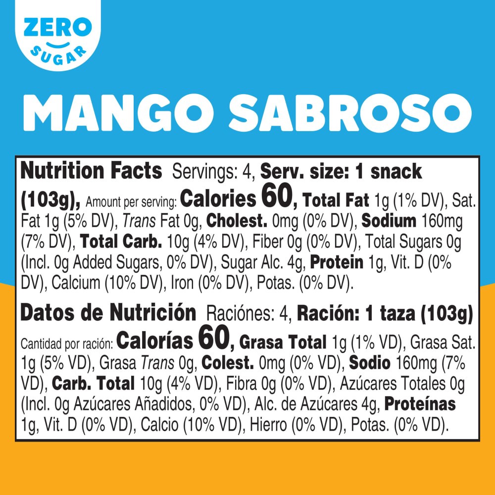 slide 3 of 6, Jell-O Zero Sugar Mango Sabroso Ready-to-Eat Pudding Snack Cups, 4 ct Cups, 14.5 oz