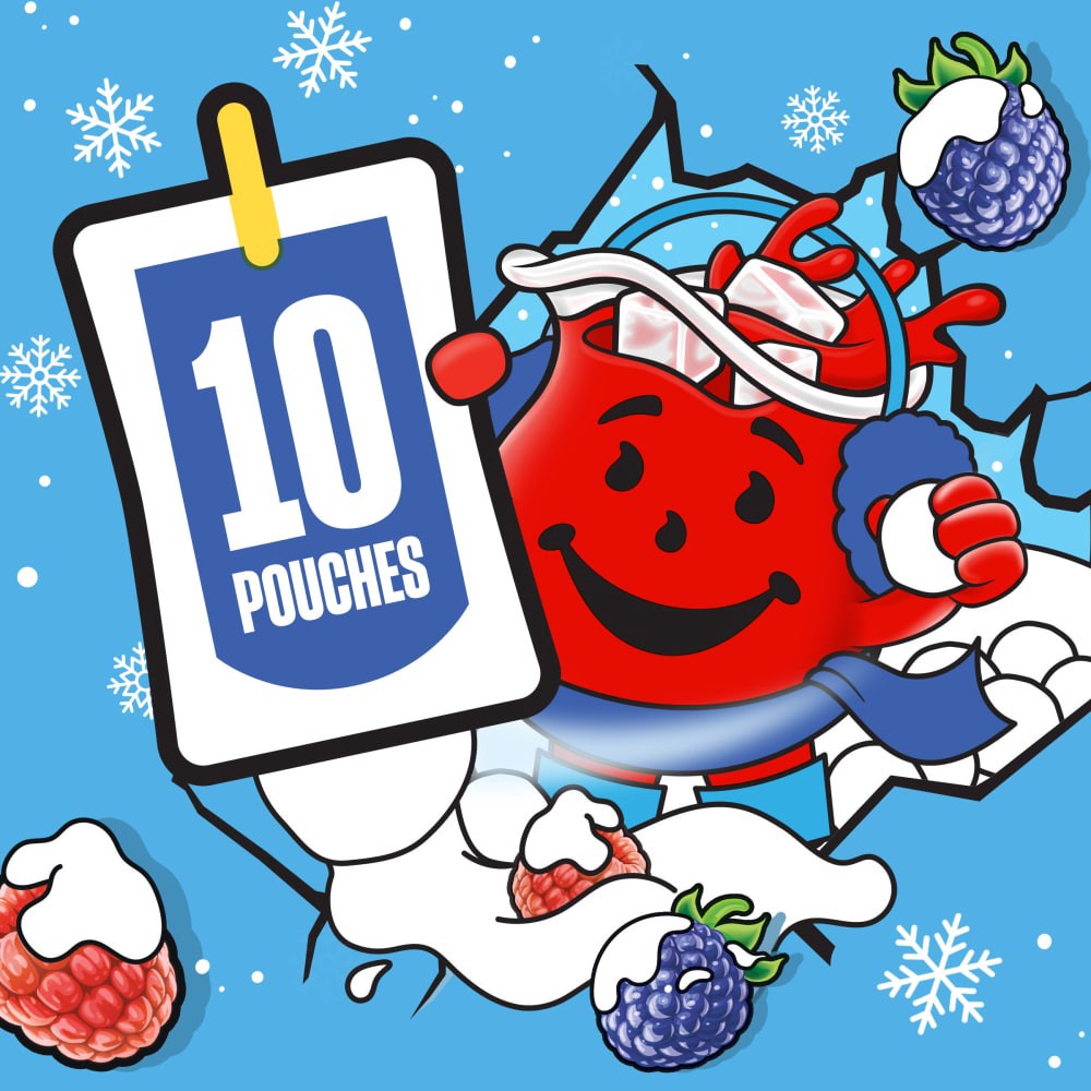 slide 3 of 6, Kool-Aid Snow Day Brrr Berry Artificially Flavored Drink Pouches, 10 ct