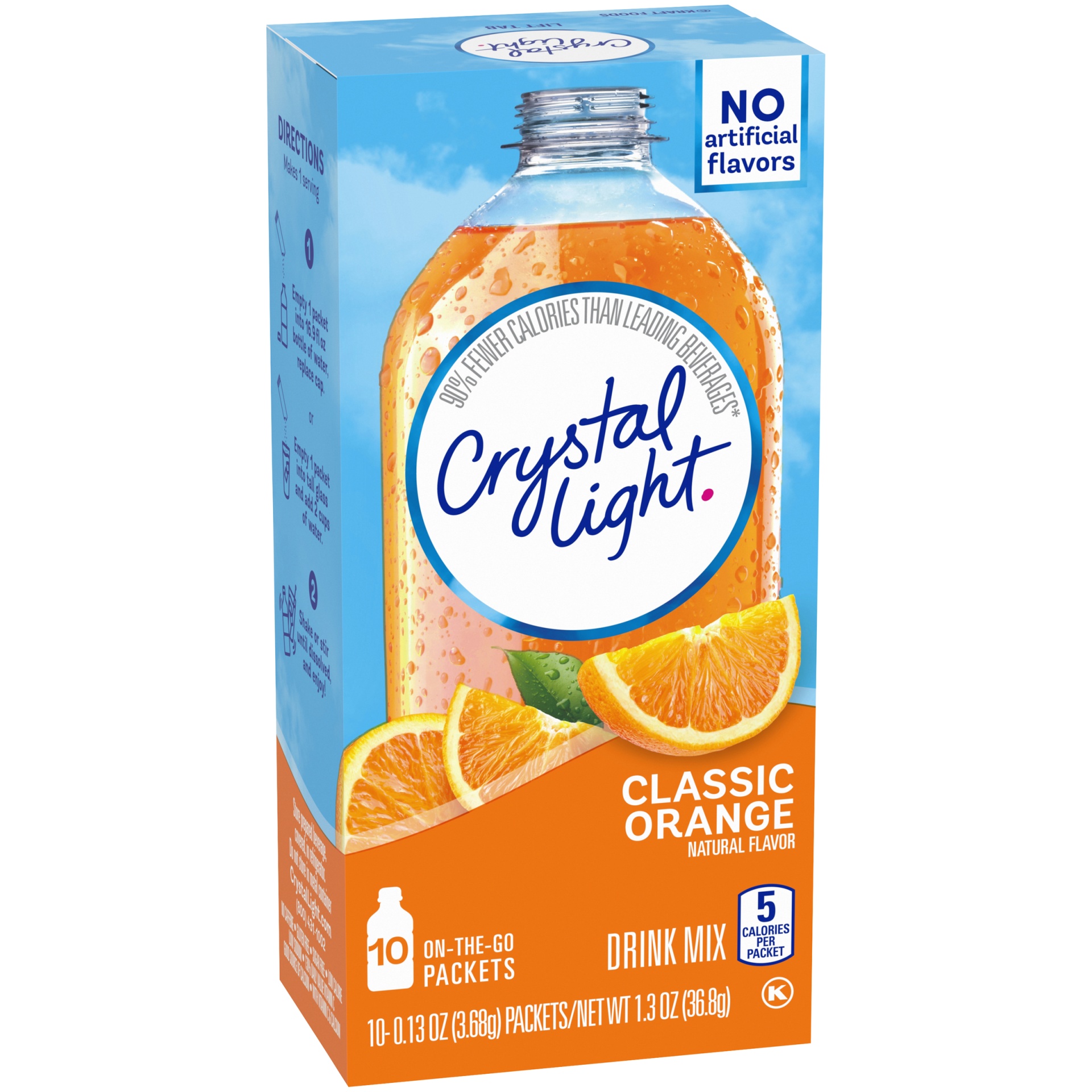 slide 2 of 6, Crystal Light Classic Orange Naturally Flavored Powdered Drink Mix On-the-Go-Packets, 10 ct