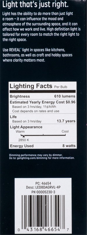 slide 2 of 4, GE Reveal 8 Watts HD+ LED Light Bulbs 4 ea, 4 ct