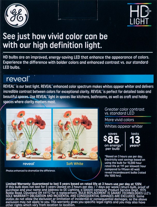 slide 4 of 4, GE Reveal 8 Watts HD+ LED Light Bulbs 4 ea, 4 ct