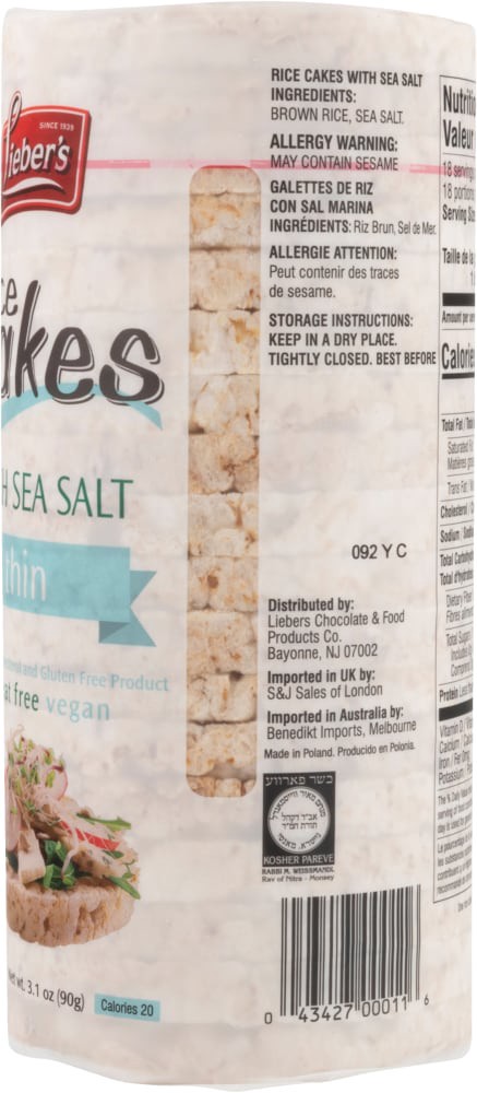 slide 3 of 4, Lieber's Thin Rice Cakes with Sea Salt 18 Each, 18 ct