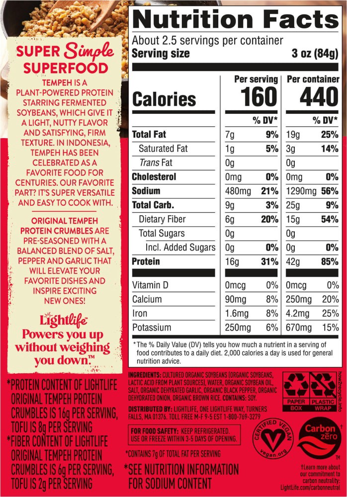 slide 2 of 5, Lightlife Original Tempeh Crumbles, 8 oz, 8 oz