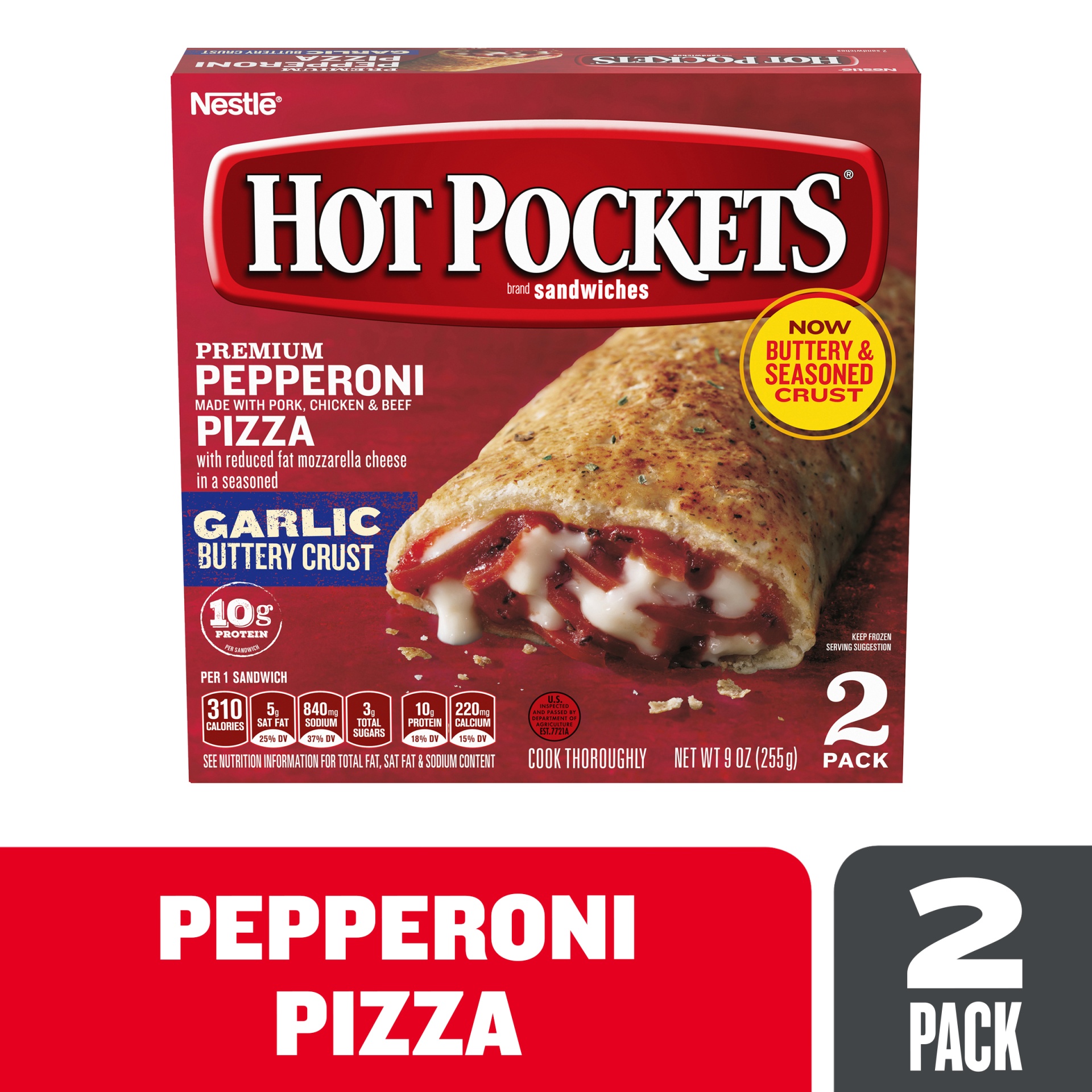 slide 6 of 6, Hot Pockets Premium Pepperoni Pizza Frozen Sandwiches, 2 ct; 9 oz