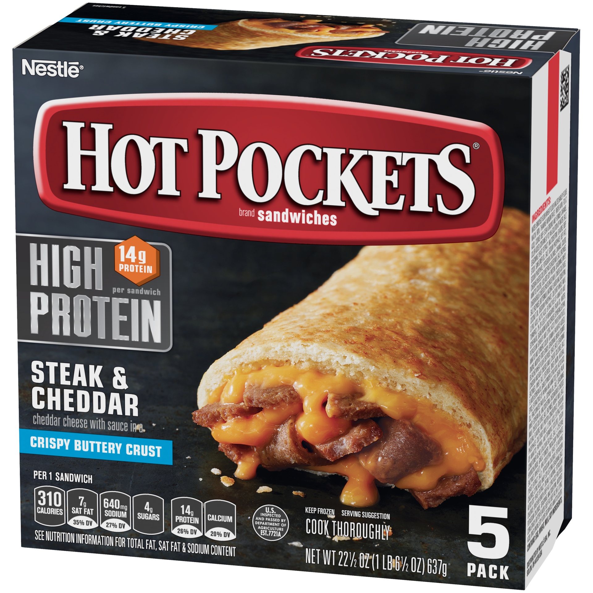 slide 4 of 8, Hot Pockets High Protein Steak & Cheddar Frozen Sandwiches, 5 ct; 4.5 oz