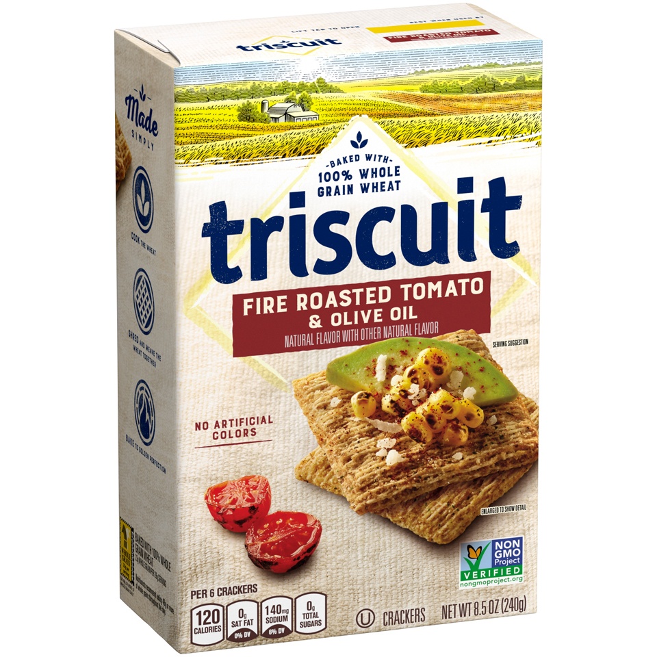 slide 4 of 7, Triscuit Fire Roasted Tomato & Olive Oil Flavored Crackers, 8.5 oz
