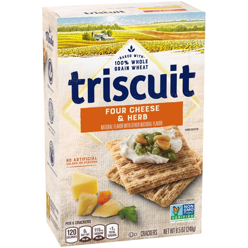 slide 2 of 8, Triscuit Four Cheese & Herb Crackers, 8.5 oz