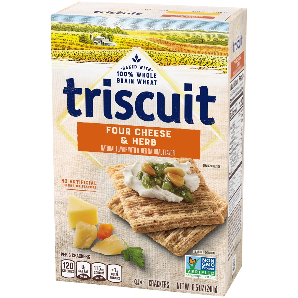 slide 3 of 8, Triscuit Four Cheese & Herb Crackers, 8.5 oz