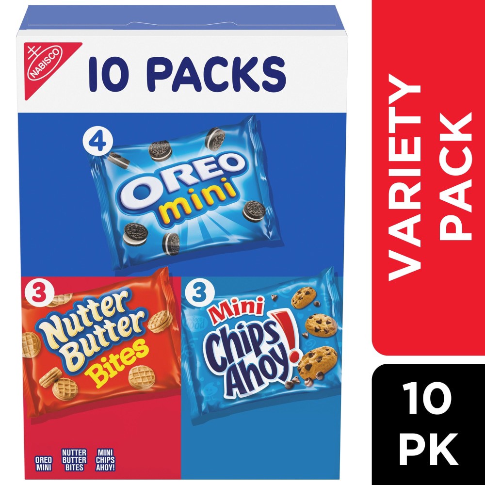 slide 4 of 6, Nabisco Cookie Variety Pack, OREO Mini, Nutter Butter Bites, CHIPS AHOY! Mini, 10 Snack Packs, 10 ct