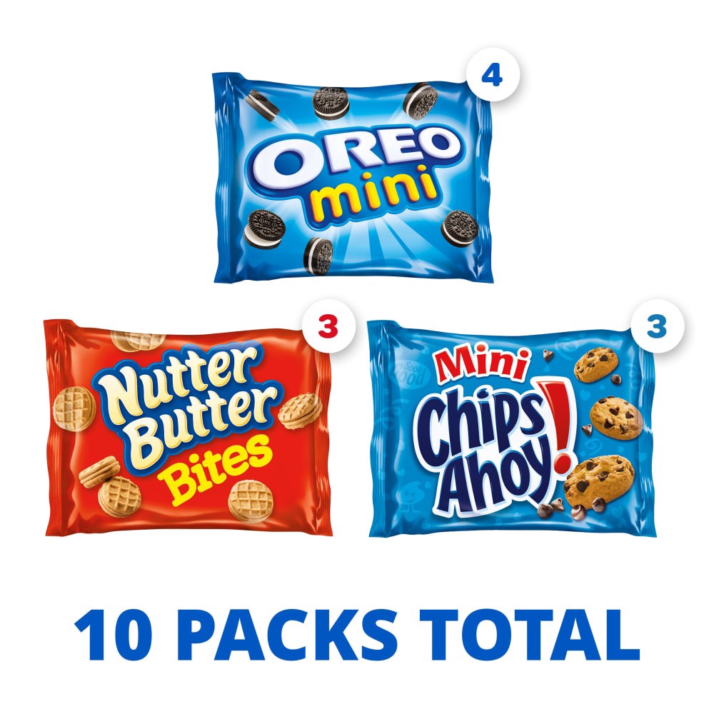 slide 2 of 6, Nabisco Cookie Variety Pack, OREO Mini, Nutter Butter Bites, CHIPS AHOY! Mini, 10 Snack Packs, 10 ct