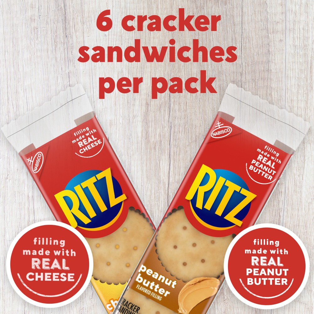 slide 5 of 6, RITZ Peanut Butter and Cheese Sandwich Crackers Variety Pack, Lunch Snacks, 20 Snack Packs (6 Crackers Per Pack), 27.3 oz
