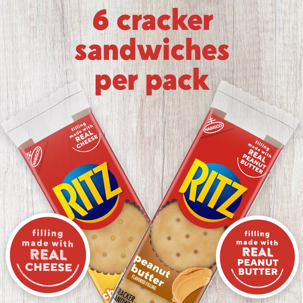slide 4 of 6, RITZ Peanut Butter and Cheese Sandwich Crackers Variety Pack, Lunch Snacks, 20 Snack Packs (6 Crackers Per Pack), 27.3 oz