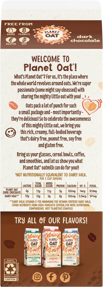 slide 3 of 5, Planet Oat Dark Chocolate Oatmilk, 52 oz, 52 fl oz