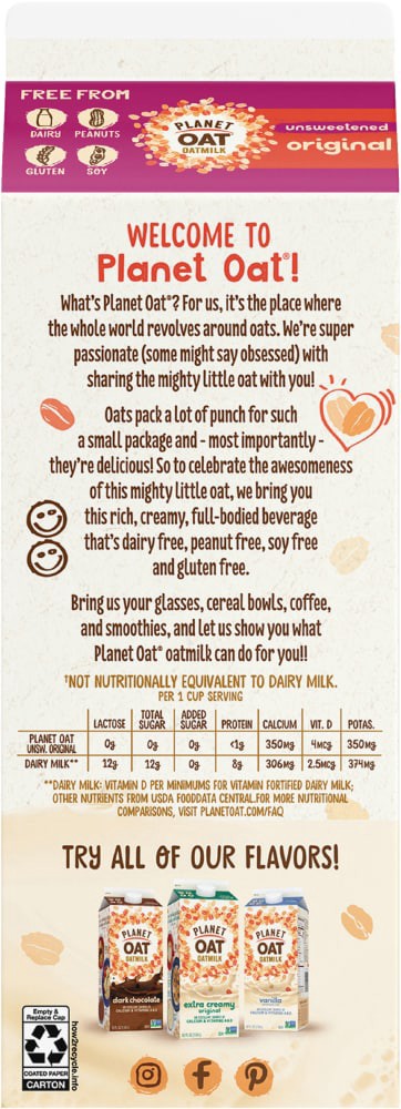 slide 2 of 4, Planet Oat Unsweetened Original Oatmilk, 52 oz, 52 fl oz