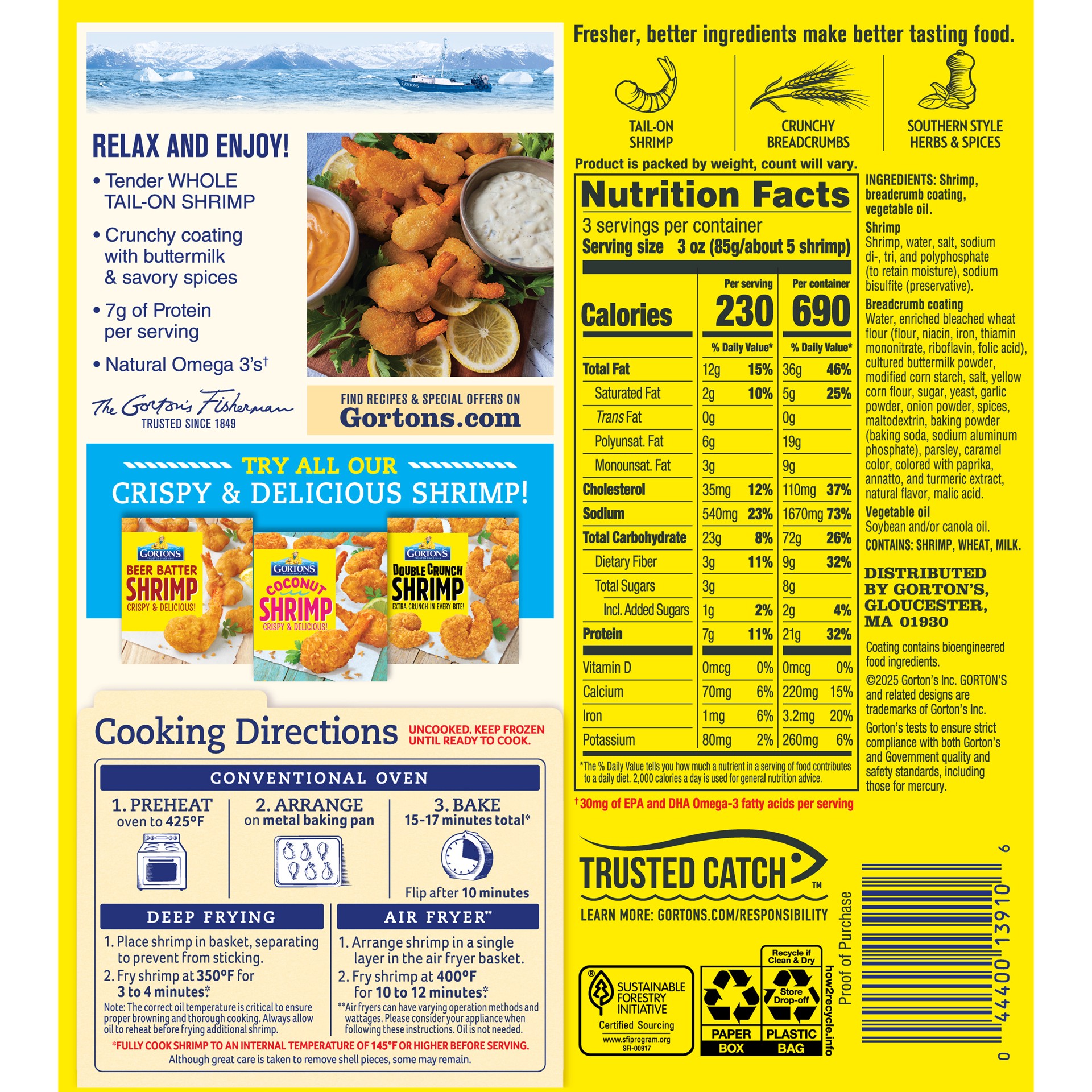 slide 5 of 5, Gorton's Breaded Tail-On Southern Style Shrimp 9.2 oz, 9.2 oz