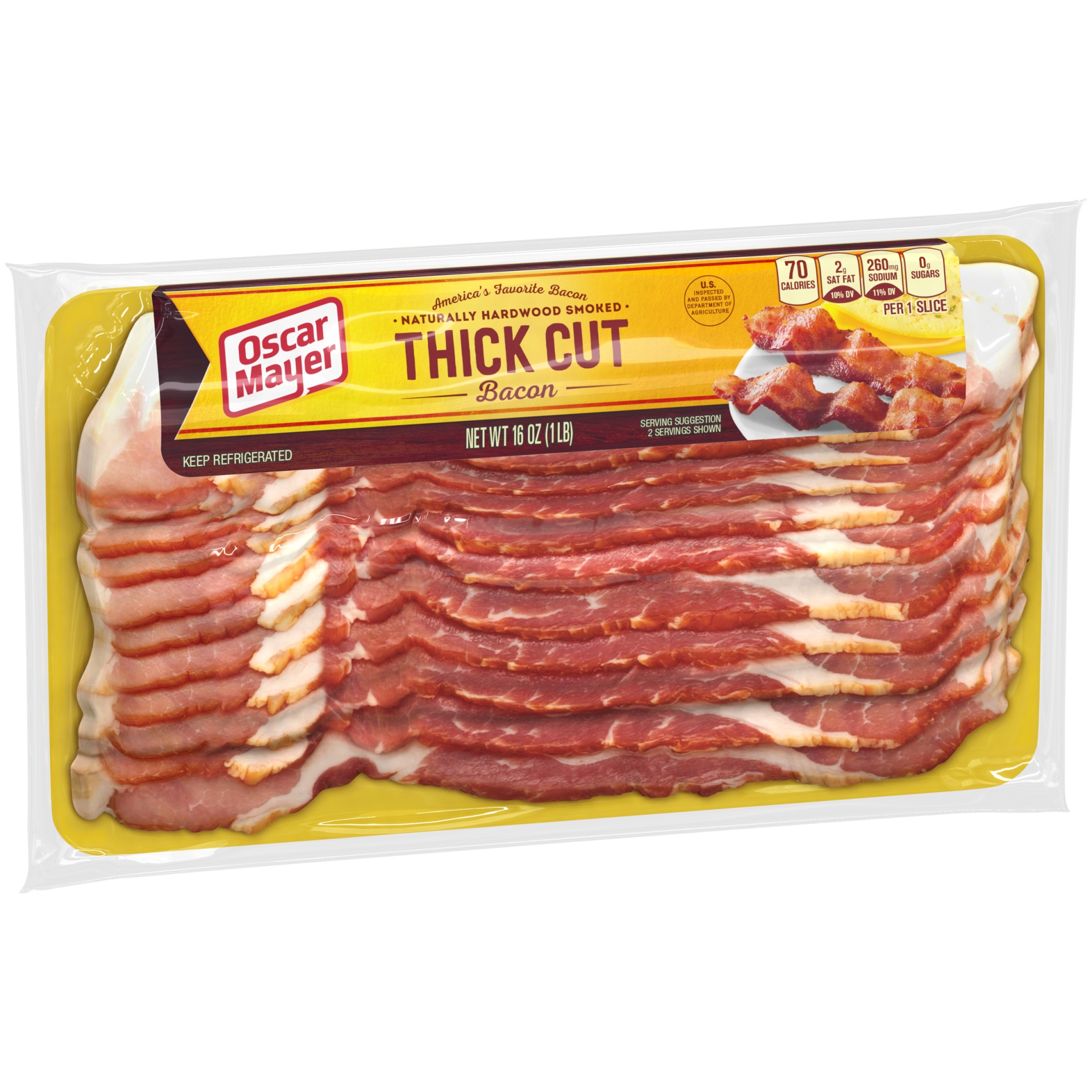 slide 9 of 12, Oscar Mayer Naturally Hardwood Smoked Thick Cut Bacon Pack, 11-13 slices, 16 oz