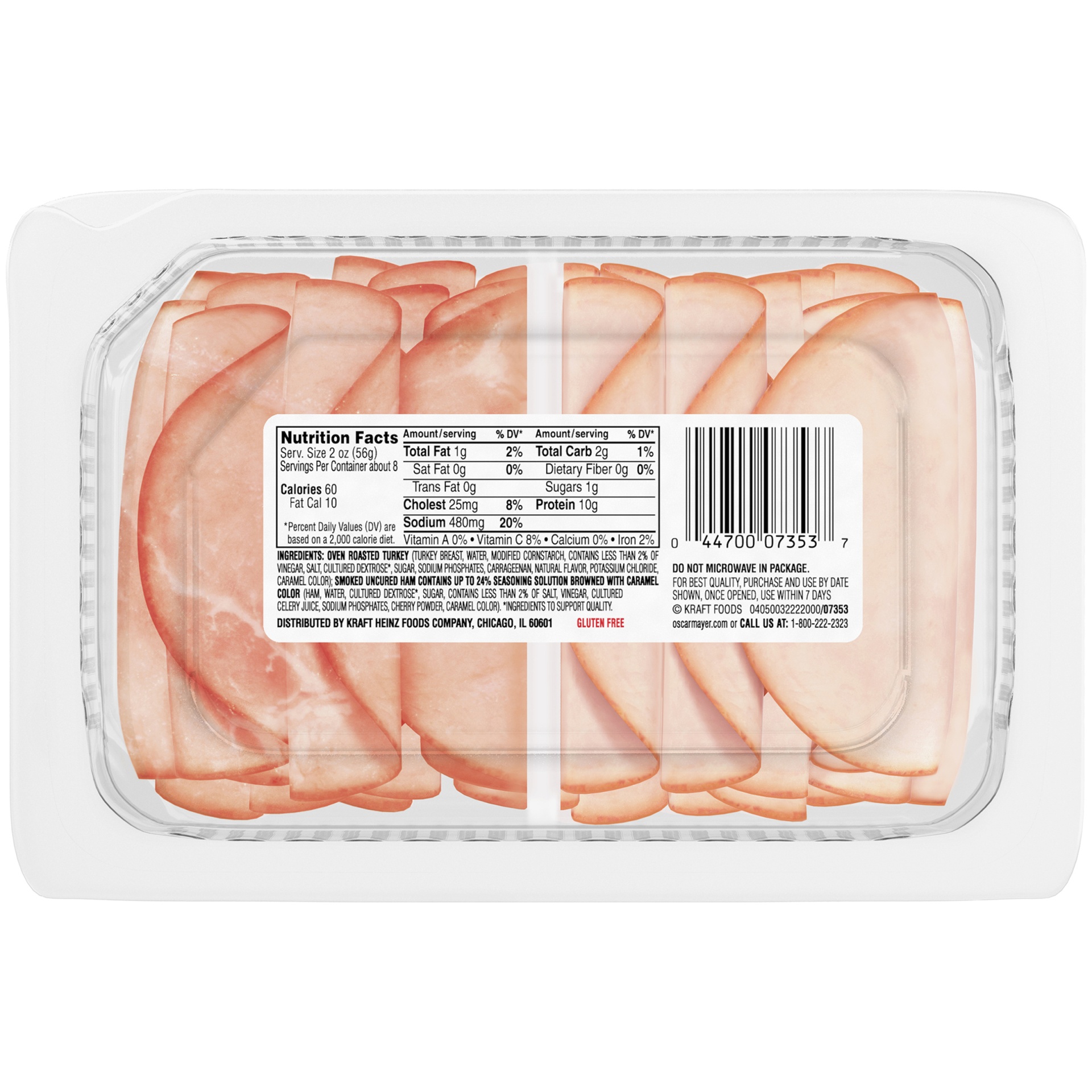 slide 6 of 6, Oscar Mayer Deli Fresh Oven Roasted Turkey Breast & Smoked Uncured Ham Sliced Lunch Meat Variety Pack Family Size Tray, 15 oz