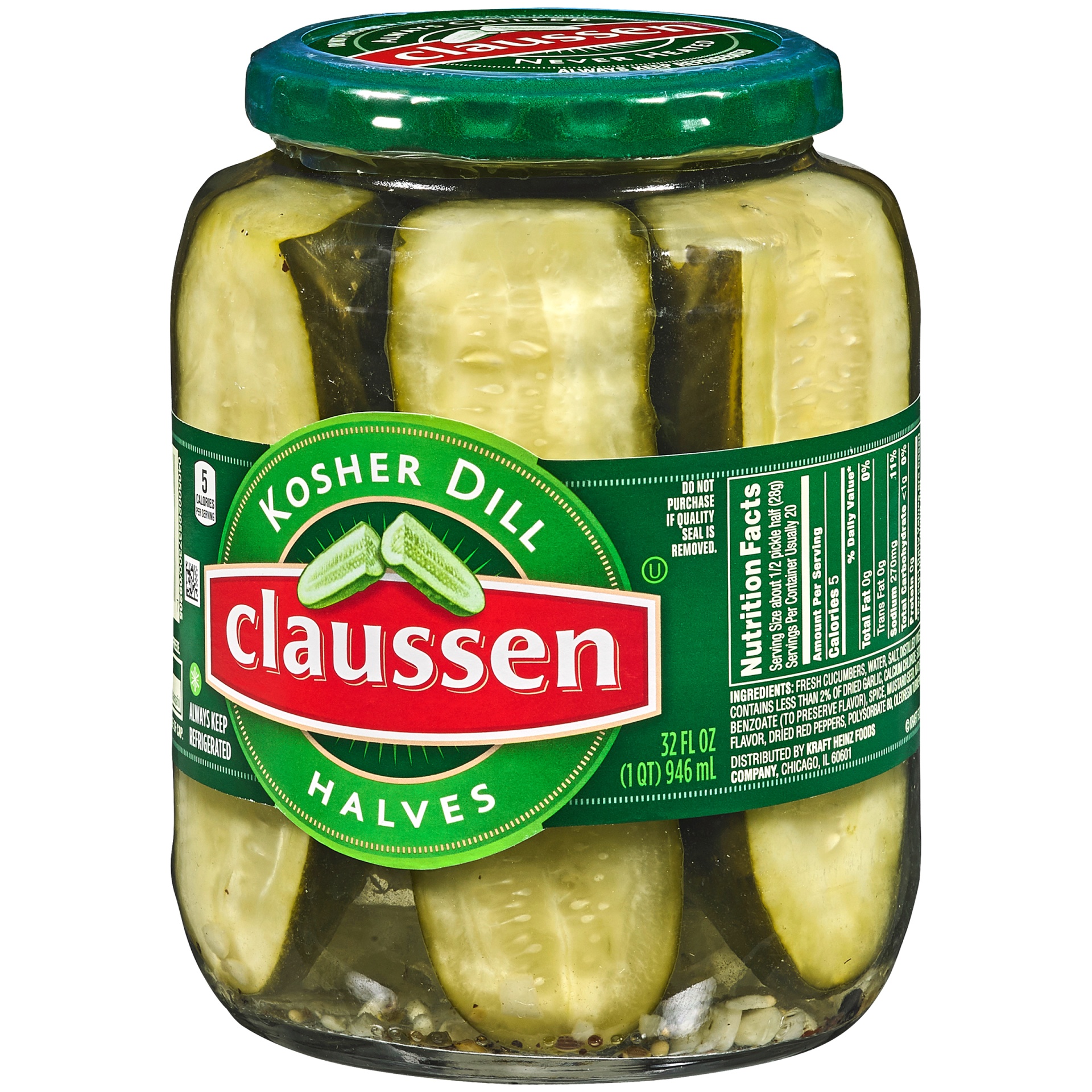 slide 5 of 8, Claussen Kosher Dill Pickle Halves Jar, 32 oz