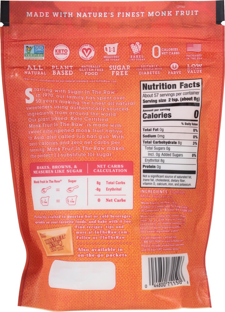 slide 2 of 2, Monk Fruit In The Raw Zero Calorie Sweetener 16 oz. Bag, 16 oz