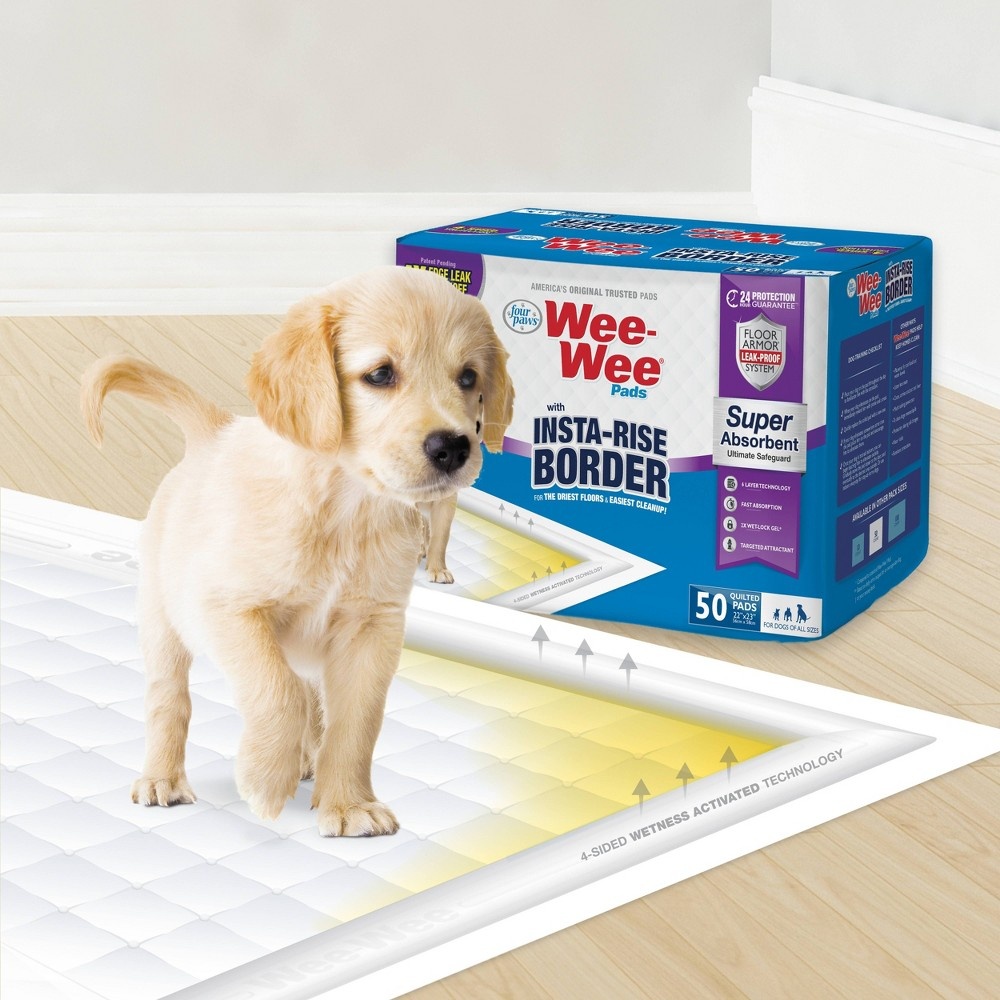 slide 5 of 5, Four Paws Four Paws Wee-Wee Super Absorbent Dog Pee Pads with Insta-Rise Border 22" x 23" (50 Pack), 50 ct
