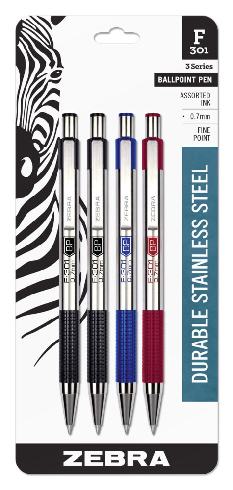 slide 2 of 4, Zebra Fine Point F-301 Ball Point Pen - 4 Pack - Multi-Color, 4 ct
