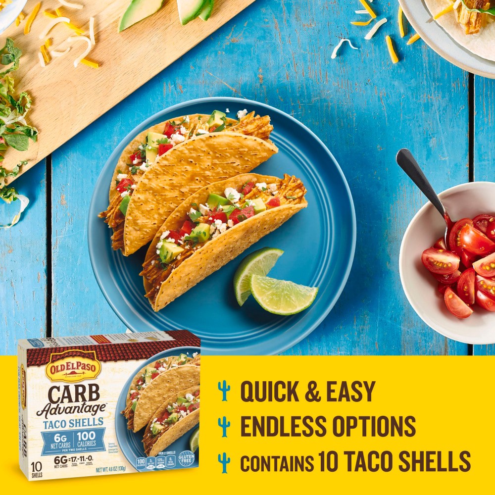slide 2 of 6, Old El Paso Carb Advantage Crunchy Taco Shells 10 Count 4.6 Ounces, 4.6 oz