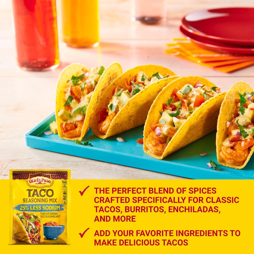slide 5 of 6, Old El Paso Taco Seasoning Mix, 25% Less Sodium, Gluten Free, 1 oz, 1 oz