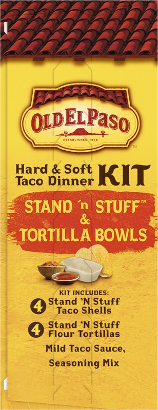 slide 2 of 5, Old El Paso Stand 'N Stuff Shells and Tortilla Bowls, Hard & Soft Taco Dinner Kit, 9.4 oz., 9.4 oz