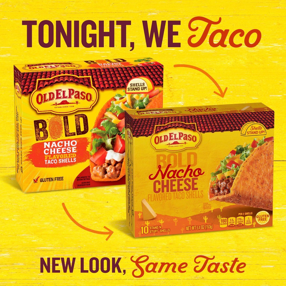 slide 4 of 6, Old El Paso Stand 'N Stuff Bold Nacho Cheese Flavored Taco Shells, Gluten Free, 10 Ct, 5.4 oz, 5.4 oz