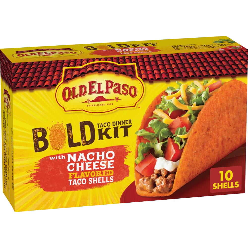 slide 4 of 6, Old El Paso Stand 'N Stuff Bold Nacho Cheese Flavored Taco Dinner Kit, 10 Ct, 9.5 oz, 9.5 oz
