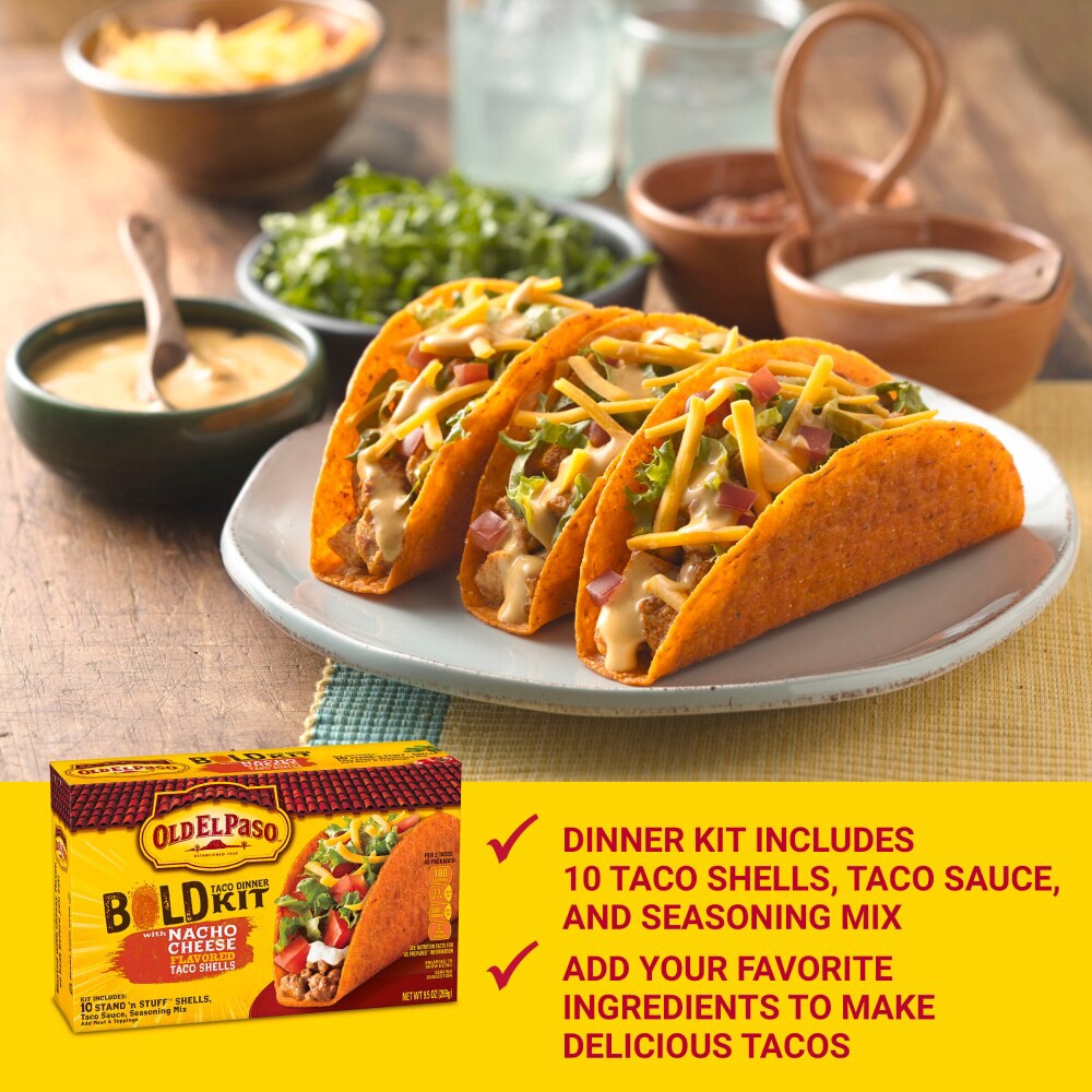 slide 5 of 6, Old El Paso Stand 'N Stuff Bold Nacho Cheese Flavored Taco Dinner Kit, 10 Ct, 9.5 oz, 9.5 oz