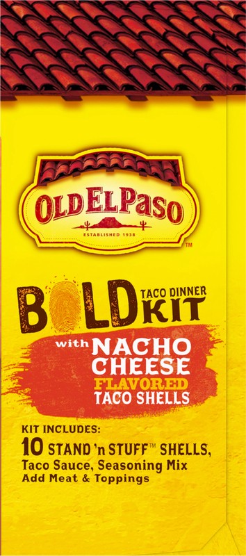 slide 5 of 5, Old El Paso Stand 'N Stuff Bold Nacho Cheese Flavored Taco Dinner Kit, 10 Ct, 9.5 oz, 9.50 oz