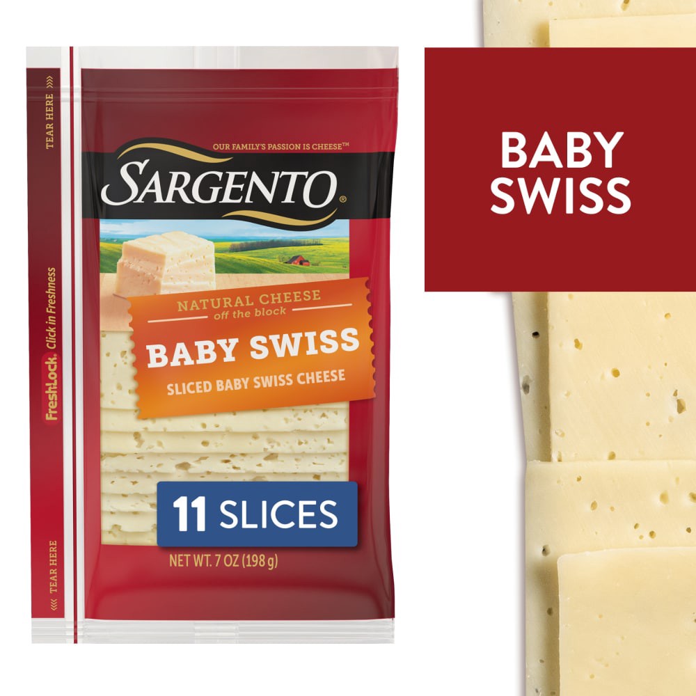 slide 3 of 6, Sargento Sliced Baby Swiss Natural Cheese, 11 slices, 11 ct