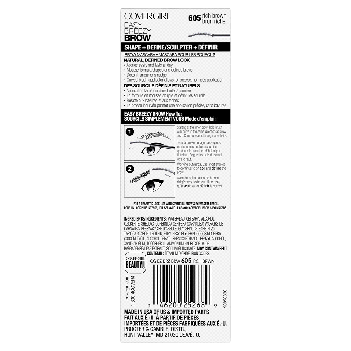 slide 2 of 9, Covergirl Easy Breezy Brow Shape Define - 605 Rich Brown, 0.024 fl oz