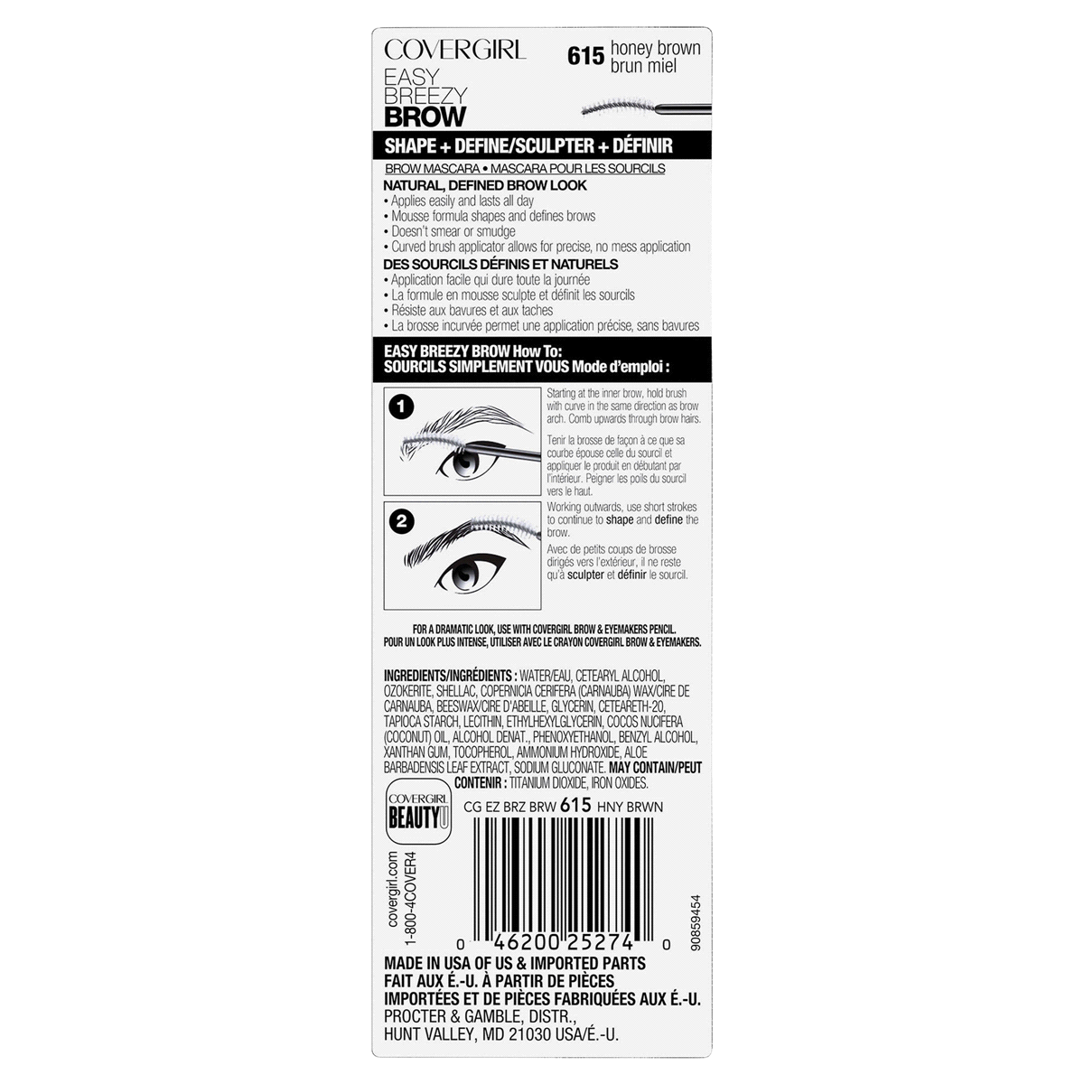 slide 9 of 9, Covergirl Easy Breezy Brow Mascara - 615 Honey Brown, 0.024 fl oz