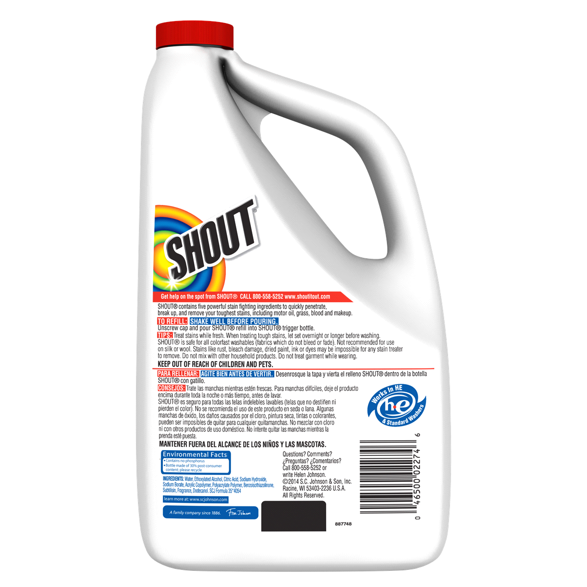 slide 5 of 5, Shout Triple-Acting Refill, Laundry Stain Remover, 60 Ounce, 60 oz