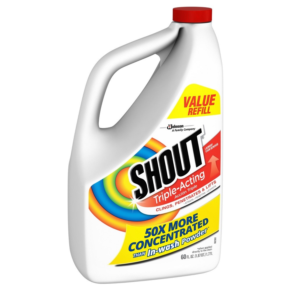 slide 3 of 5, Shout Triple-Acting Refill, Laundry Stain Remover, 60 Ounce, 60 oz