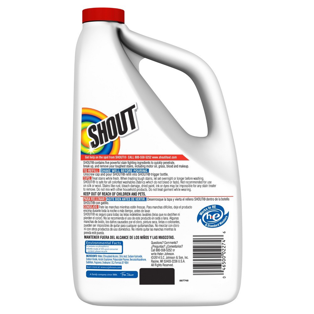 slide 5 of 5, Shout Triple-Acting Refill, Laundry Stain Remover, 60 Ounce, 60 fl oz