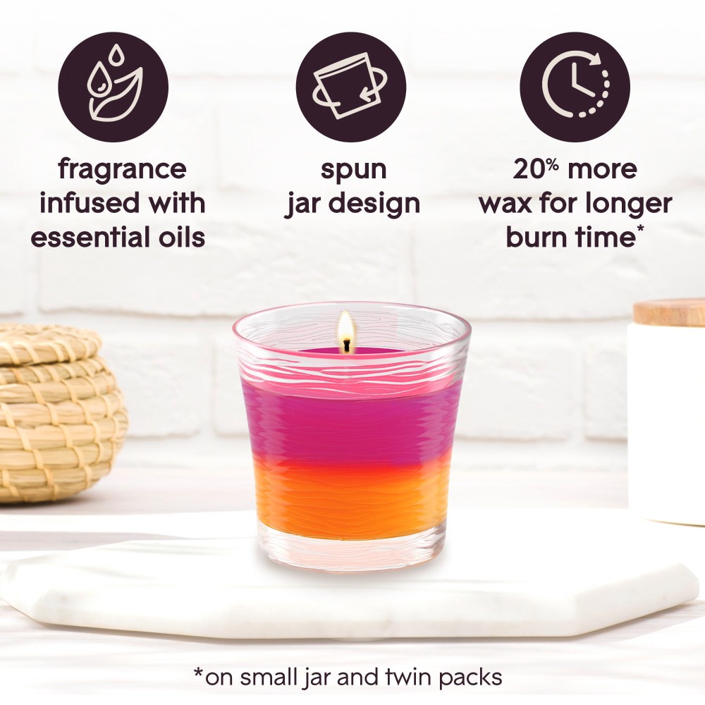slide 6 of 6, Glade Scented Candle Jar, Vanilla Passion Fruit & Hawaiian Breeze 2-in-1, Fragrance Infused with Essential Oils, 3.4 oz, Pack of 2, 3.4 oz