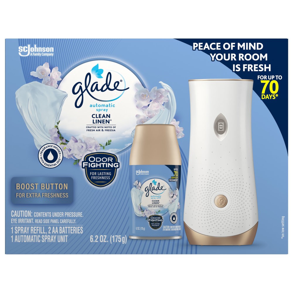 slide 4 of 6, Glade Automatic Spray Starter Kit, Air Freshener, Clean Linen, 6.2 oz, 1 ct