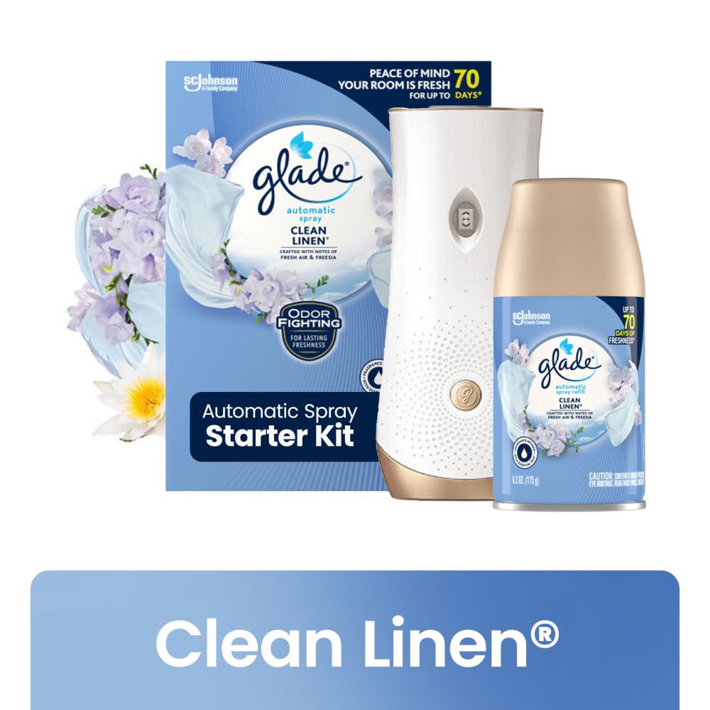 slide 5 of 6, Glade Automatic Spray Starter Kit, Air Freshener, Clean Linen, 6.2 oz, 1 ct