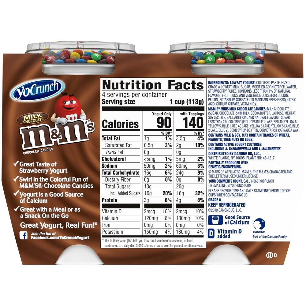 slide 3 of 4, YoCrunch Low Fat Strawberry Yogurt with M&Ms(R), 4 oz, 4 Pack, 4 oz