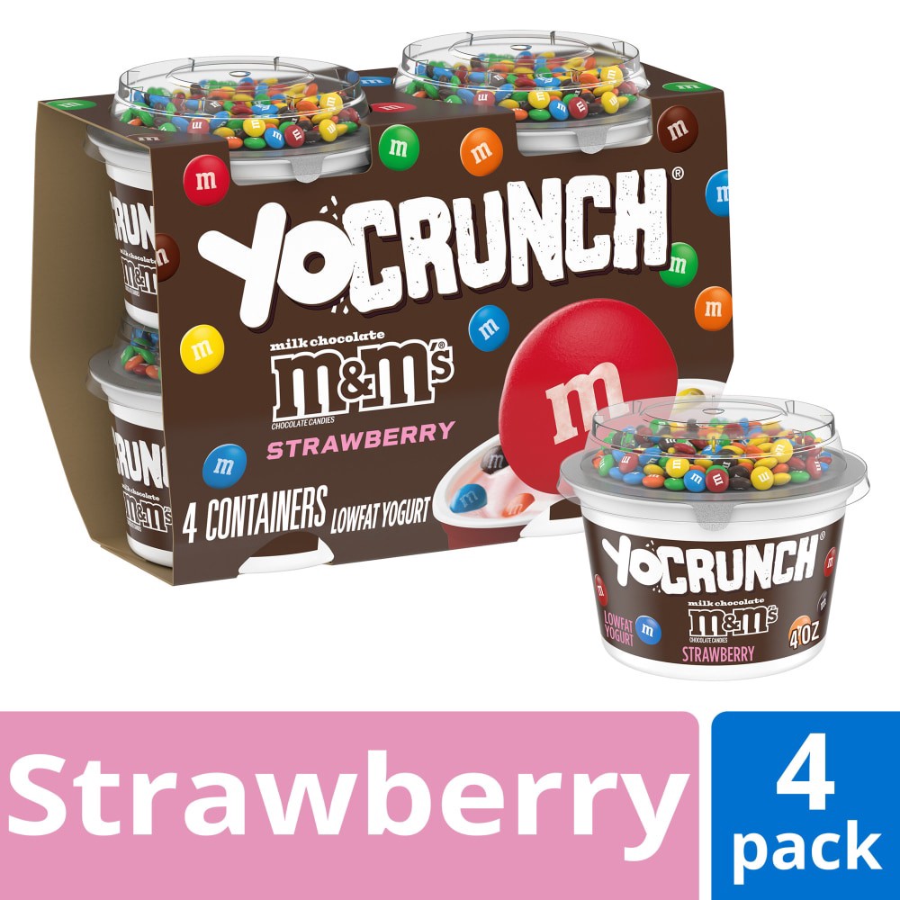 slide 3 of 6, YoCrunch Strawberry Low Fat Yogurt with Mini M&Ms(R), 4 Ct, 4 OZ Yogurt Cups, 4 ct