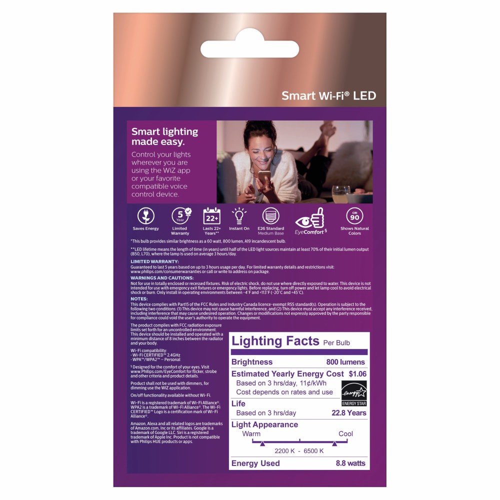 slide 2 of 2, Philips Smart Wi-Fi 8.8W Led Full Color Light Bulb, 1 ct